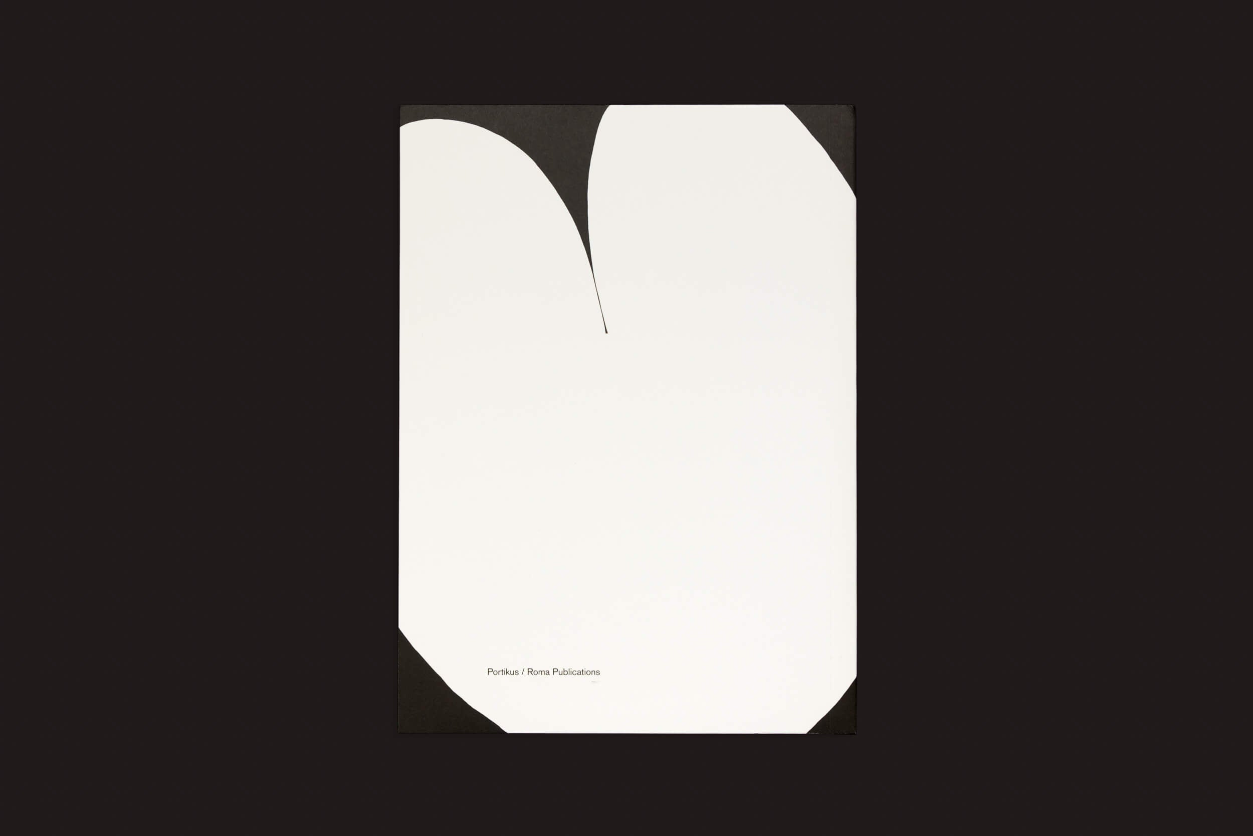 Uma folha de papel branca com formas abstratas de canto preto está contra um fundo escuro. Um entalhe de coração invertido no topo ecoa sutilmente o estilo de Jochen Lempert. Roma Publications está impresso na parte inferior, lembrando uma exposição artística e intitulado Jochen Lempert: Paare / Pairs.