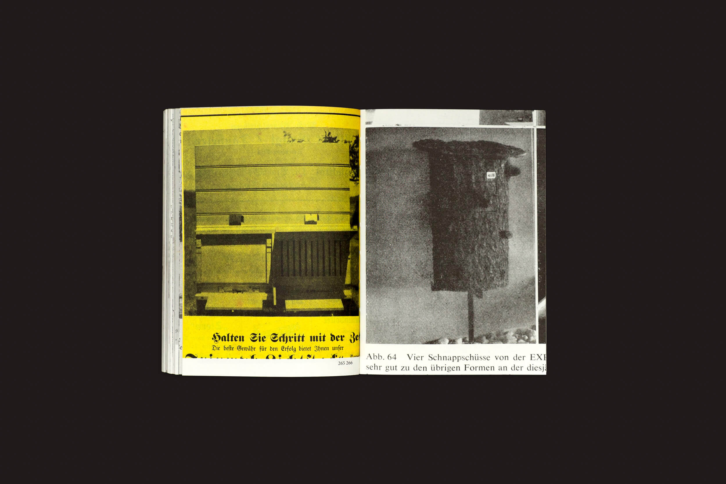 Em um fundo escuro, Aladin Borioli: Hives, da RVB Books, apresenta uma imagem de piano em tons de amarelo na página esquerda e uma representação inovadora em preto e branco de um tronco de árvore na direita, lembrando técnicas de colmeia moderna, com texto de acompanhamento abaixo.