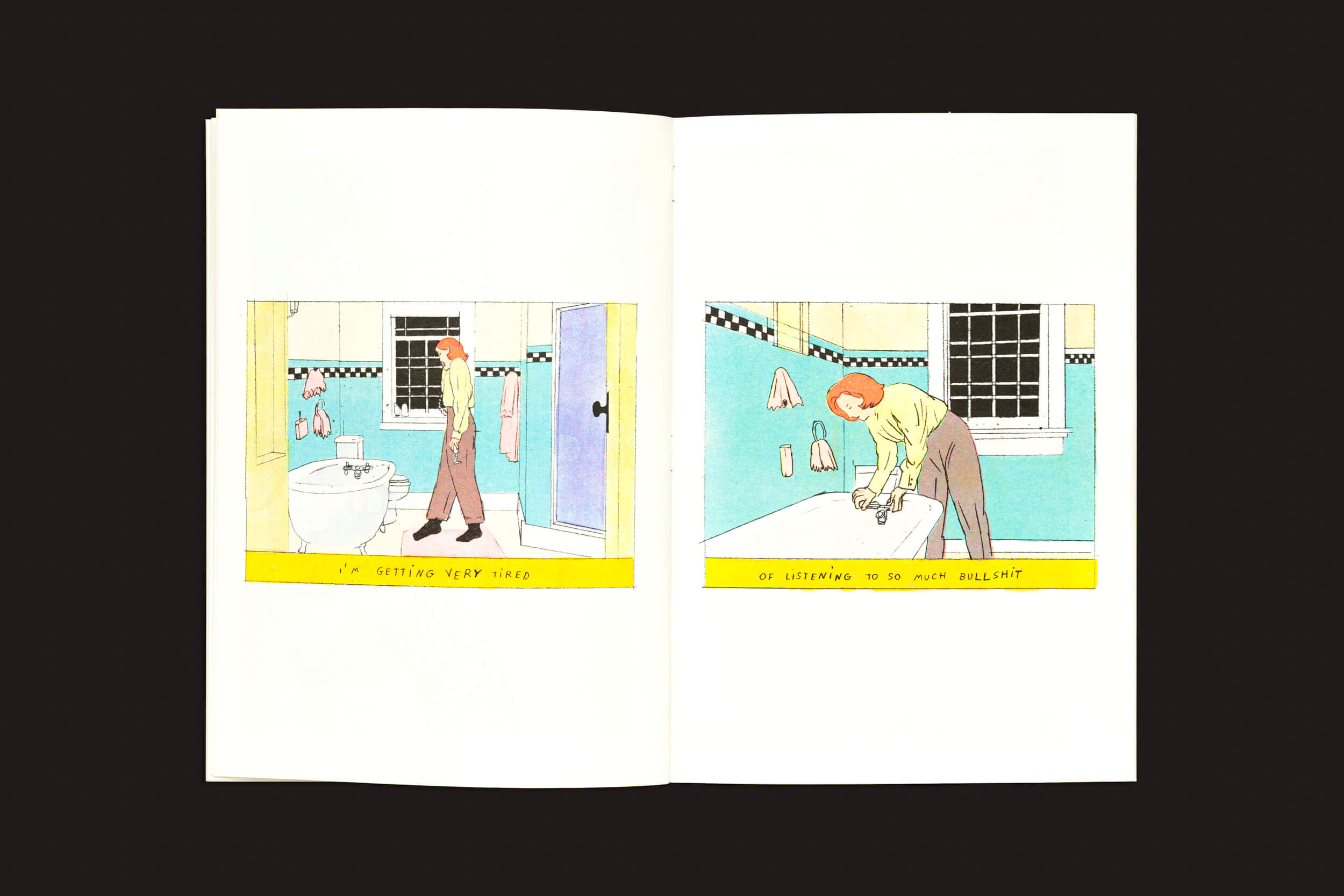 Uma ilustração de "Melek Zertal: Sleepless" (Fidéle Editions) mostra uma Dana Scully exausta na pia. Texto da página à esquerda: Estou ficando muito cansada; texto da página à direita: De ouvir tanta besteira.