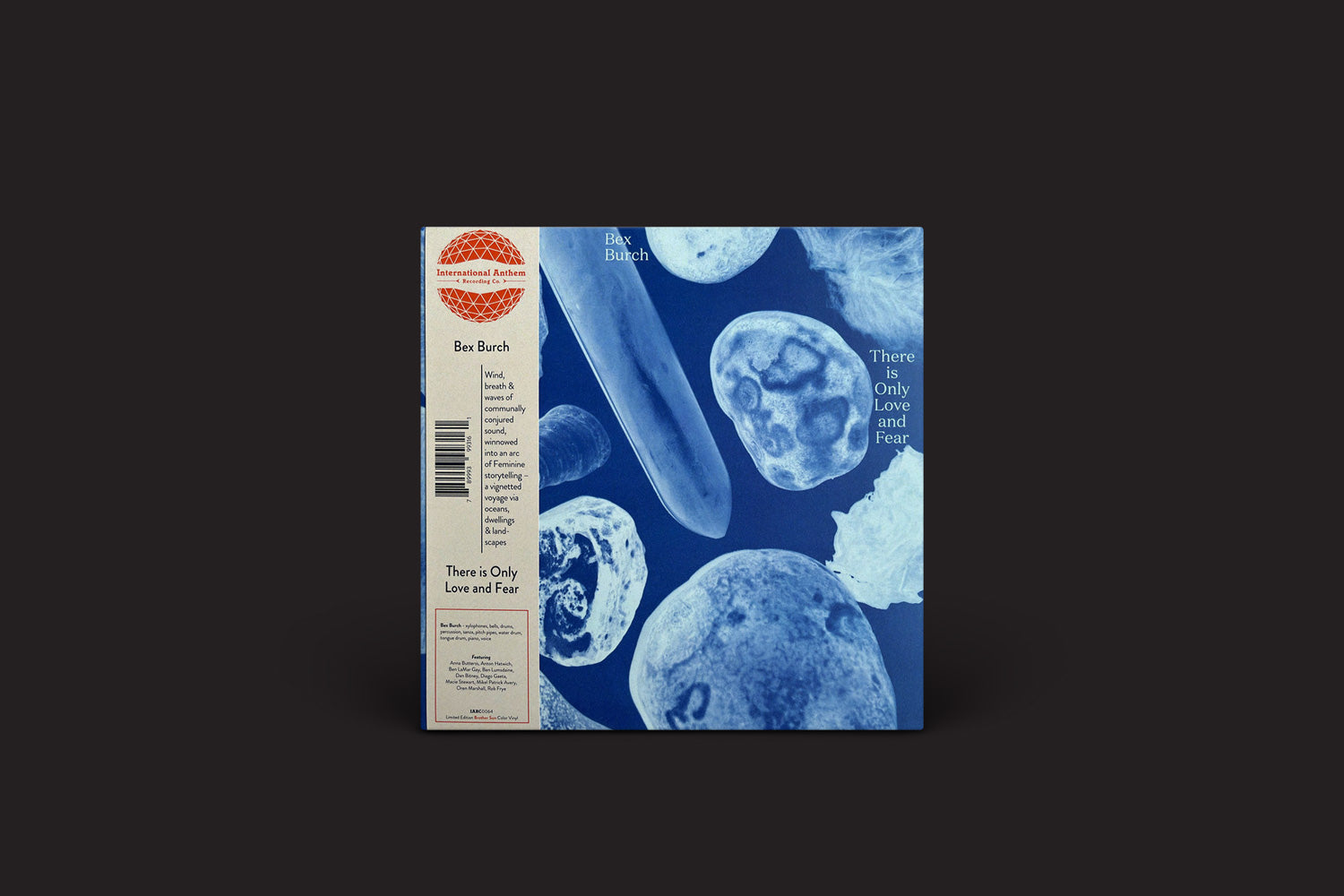 A capa do álbum apresenta um fundo azul com formas abstratas brancas semelhantes a células. À esquerda, uma faixa bege inclui o logotipo da International Anthem Recording Company, código de barras, tracklist e "minimalismo bagunçado". "There Is Only Love and Fear" de Bex Burch está proeminentemente à direita em texto em negrito.