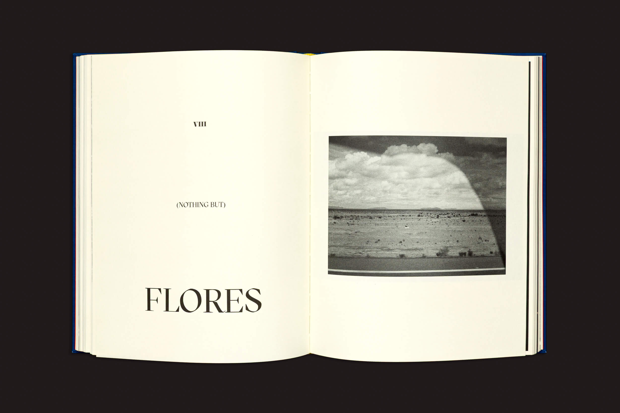 Um livro aberto da Editora Madalena traz o título “Igor Morales: Em um Tritão me transformarei eventualmente” na página da esquerda e uma foto em preto e branco de um campo plano com nuvens à direita, evocando emoção.