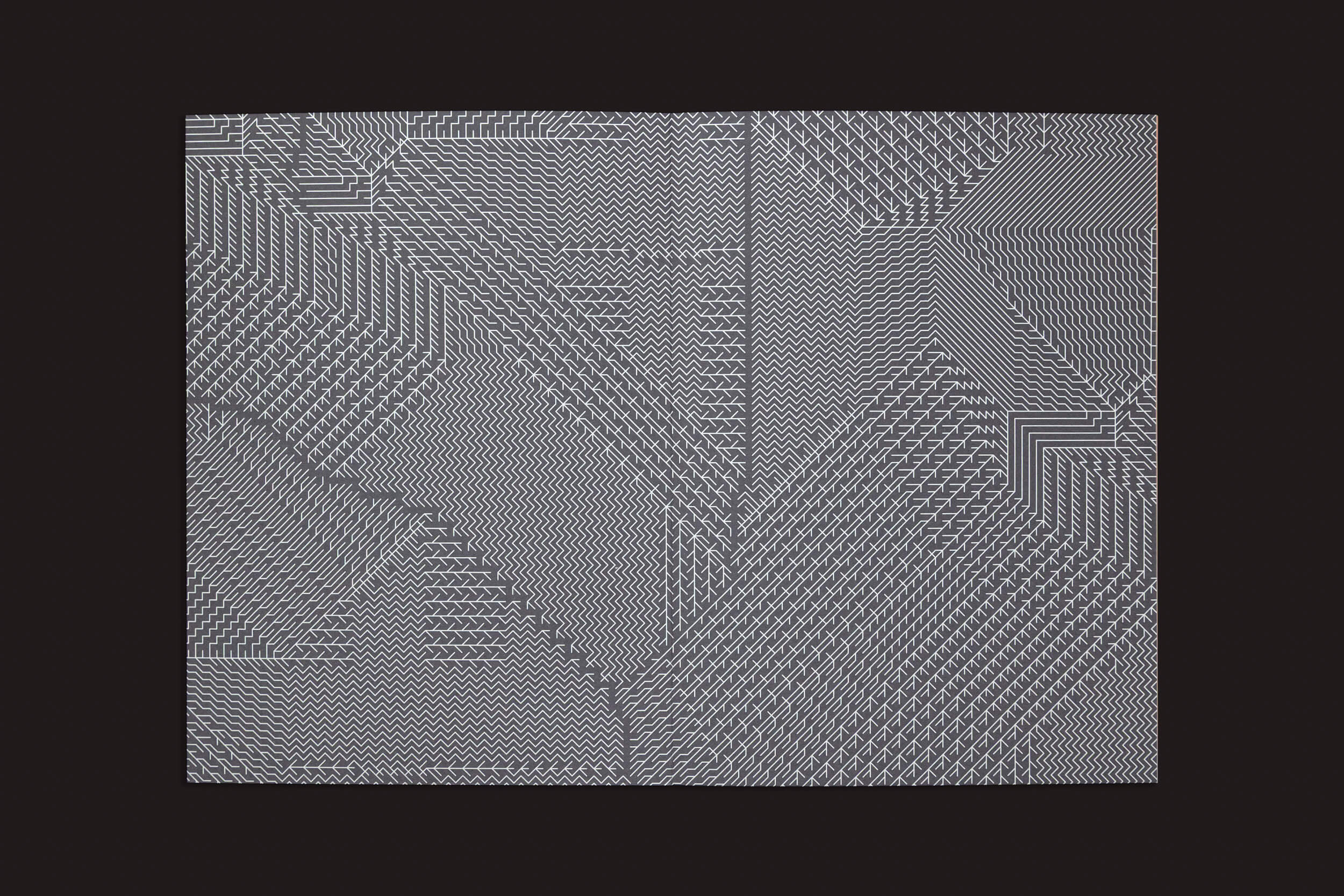 Gui Marcondes: Ossada, de Selo Turvo, apresenta um impressionante padrão abstrato em preto e branco com formas e linhas geométricas, formando um design simétrico complexo que evoca o caos arquitetado. Suas texturas variadas criam um impacto visual dinâmico.