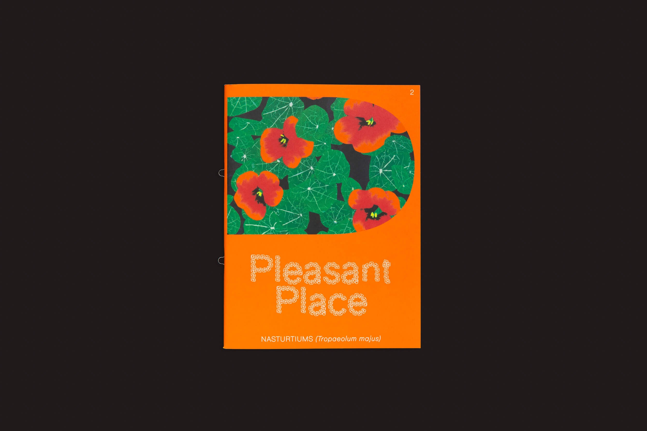 Um livreto intitulado Pleasant Place 2: Capuchinhas (Tropaeolum Majus) da Pleasant Place, apresentando uma ilustração de flores de capuchinha e folhas verdes exuberantes, ideal para entusiastas de jardinagem e design de jardins.