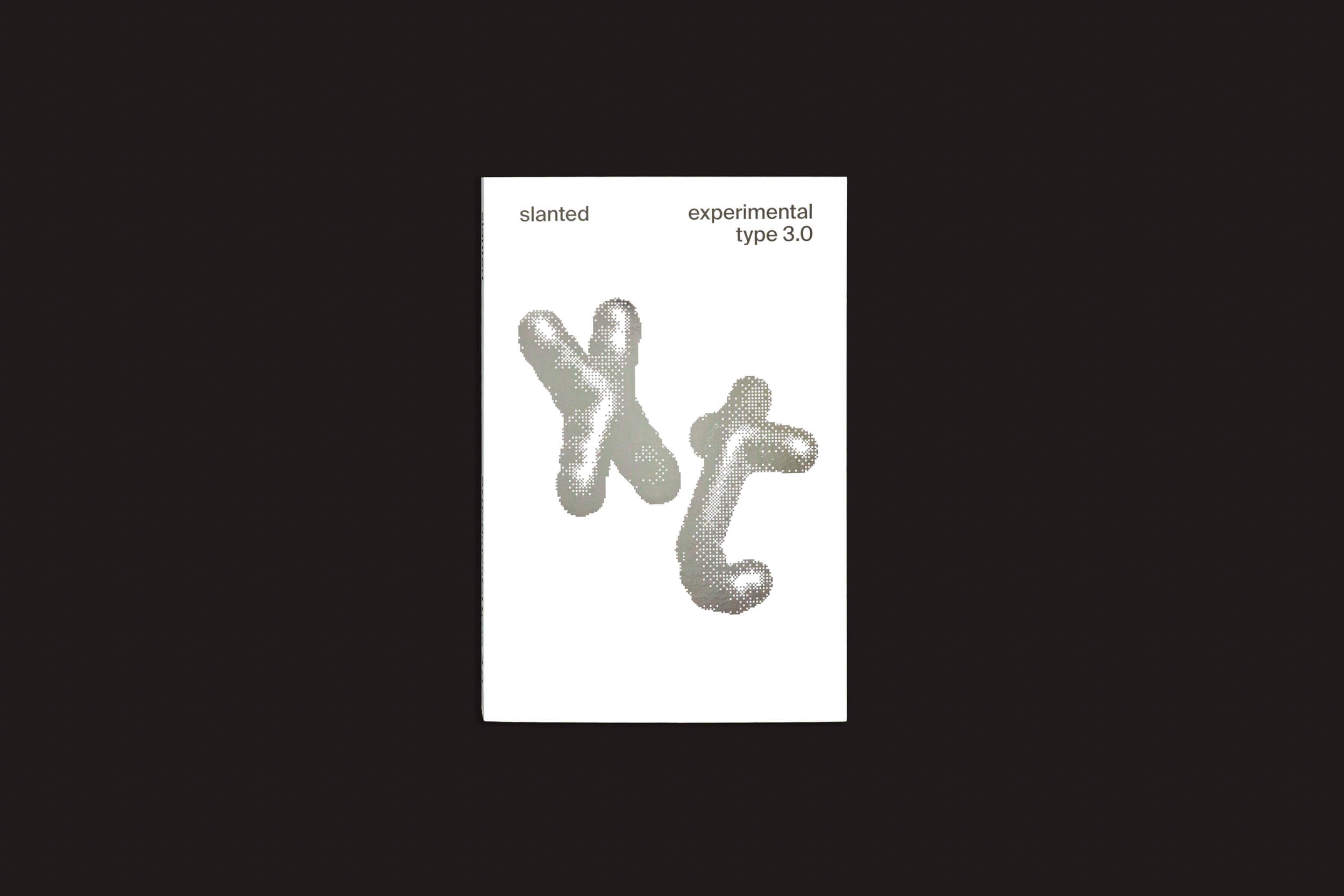 A capa de "Slanted: Slanted Experimental Type 3.0" da Slanted Publishers apresenta uma mistura de design gráfico e tipografia experimental, exibindo duas letras abstratas e translúcidas, semelhantes a bolhas, em um fundo simples.