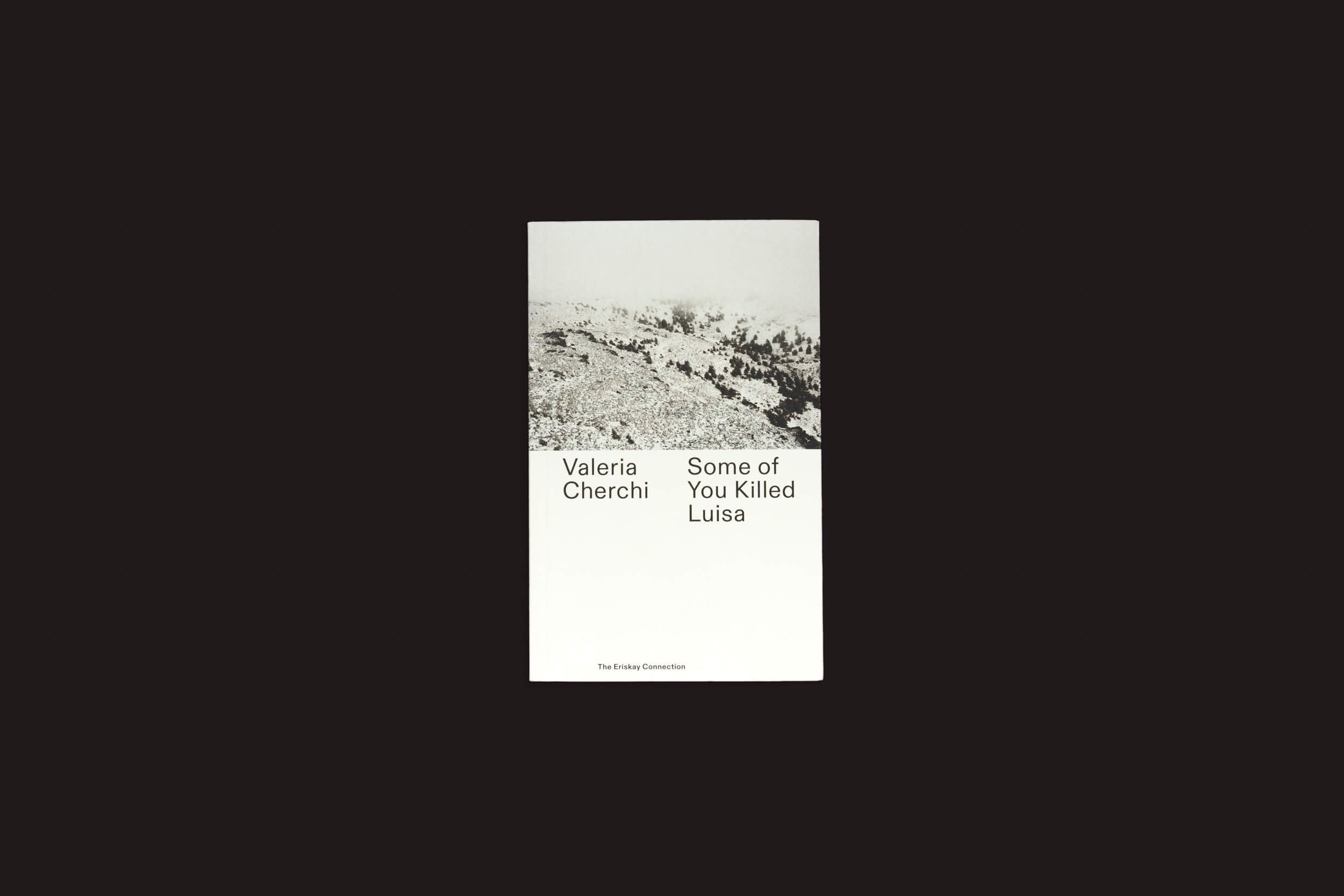 A Eriskay Connection apresenta Valeria Cherchi: Some of You Killed Luisa, um livro com uma capa de paisagem abstrata em preto e branco, com um fundo escuro.